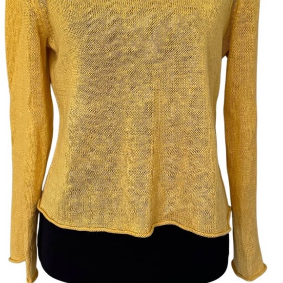 Eileen Fisher 100% Linen Pullover Boatneck Roll Hem Sweater, Yellow, Size PP - Picture 6 of 9